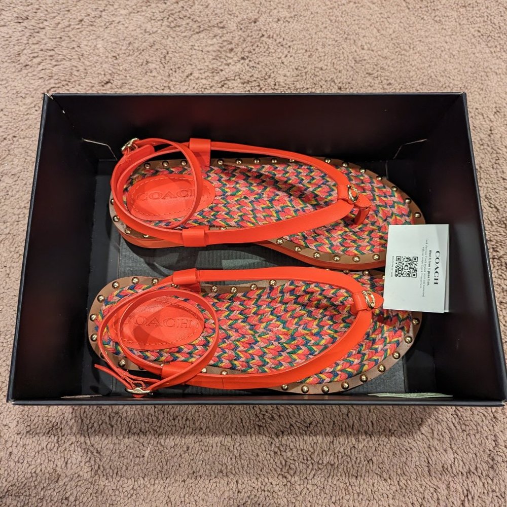 COACH Gracey Leather Red Orange Sandal Size 7 NEW WITH BOX - Picture 12 of 12